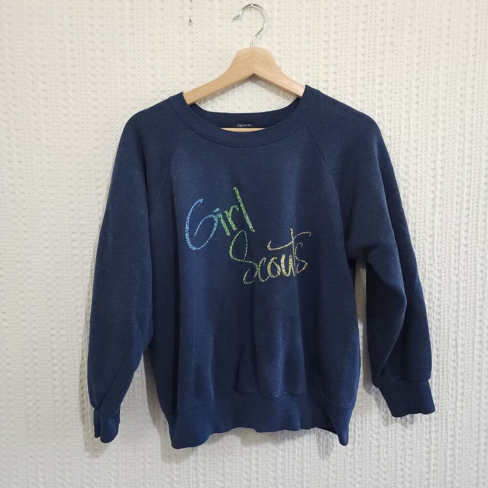 Vintage Heathered Navy Blue Girl Scouts Crewneck Sweater Size Small - Picture 3 of 9